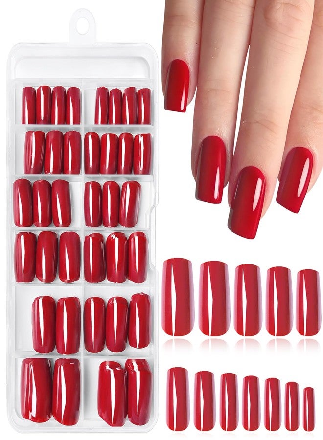 LuckForever 240pc Red Press on Nails Short Square Fake Nails with Adhesive Tabs, Square Nails Press ons Red Glue on Nails Short Acrylic Nails Stick False Artificial Fingernail for Women Girls - Image 1